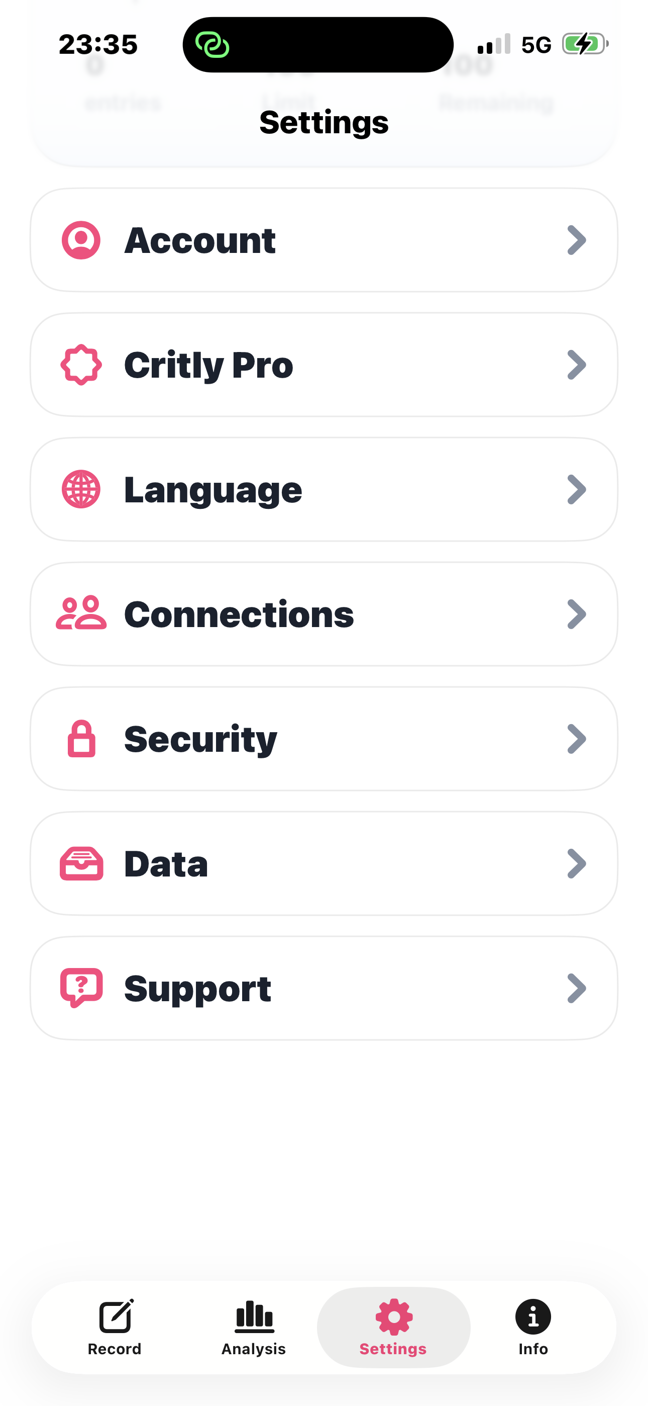 Critly app profile screen
